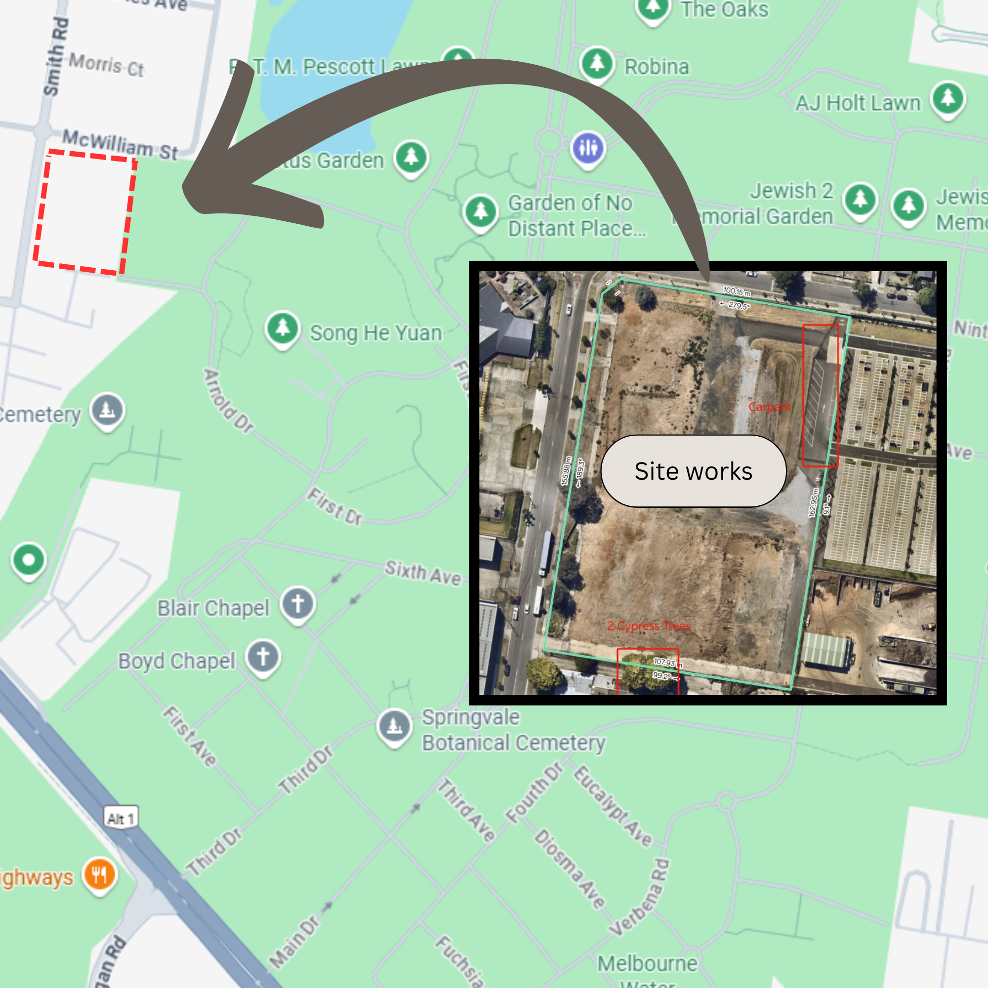 Map indicating where construction work will be completed